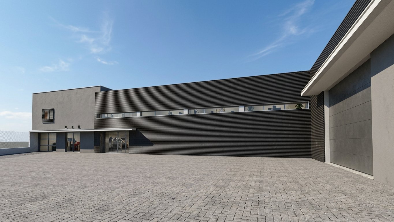 Edifício de Escritórios e Armazém — pátio interior, acesso aos escritórios e cais de carga